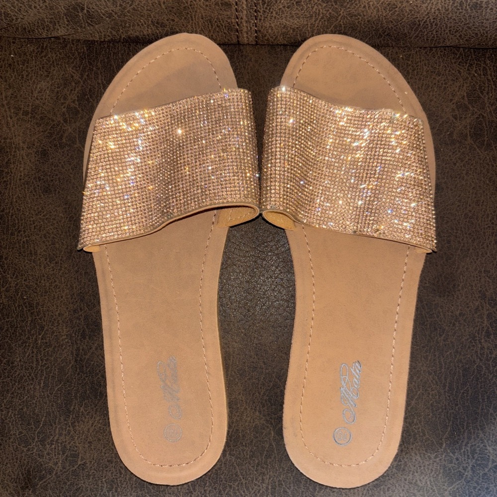 Women Slip on Rhinestones Sandals Slippers Shoes Size 10